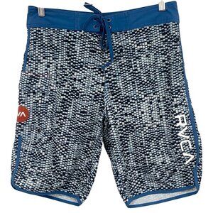 RVCA Mens Performance Stretch Boardshorts Size 30 Blue Black Surf Short EUC